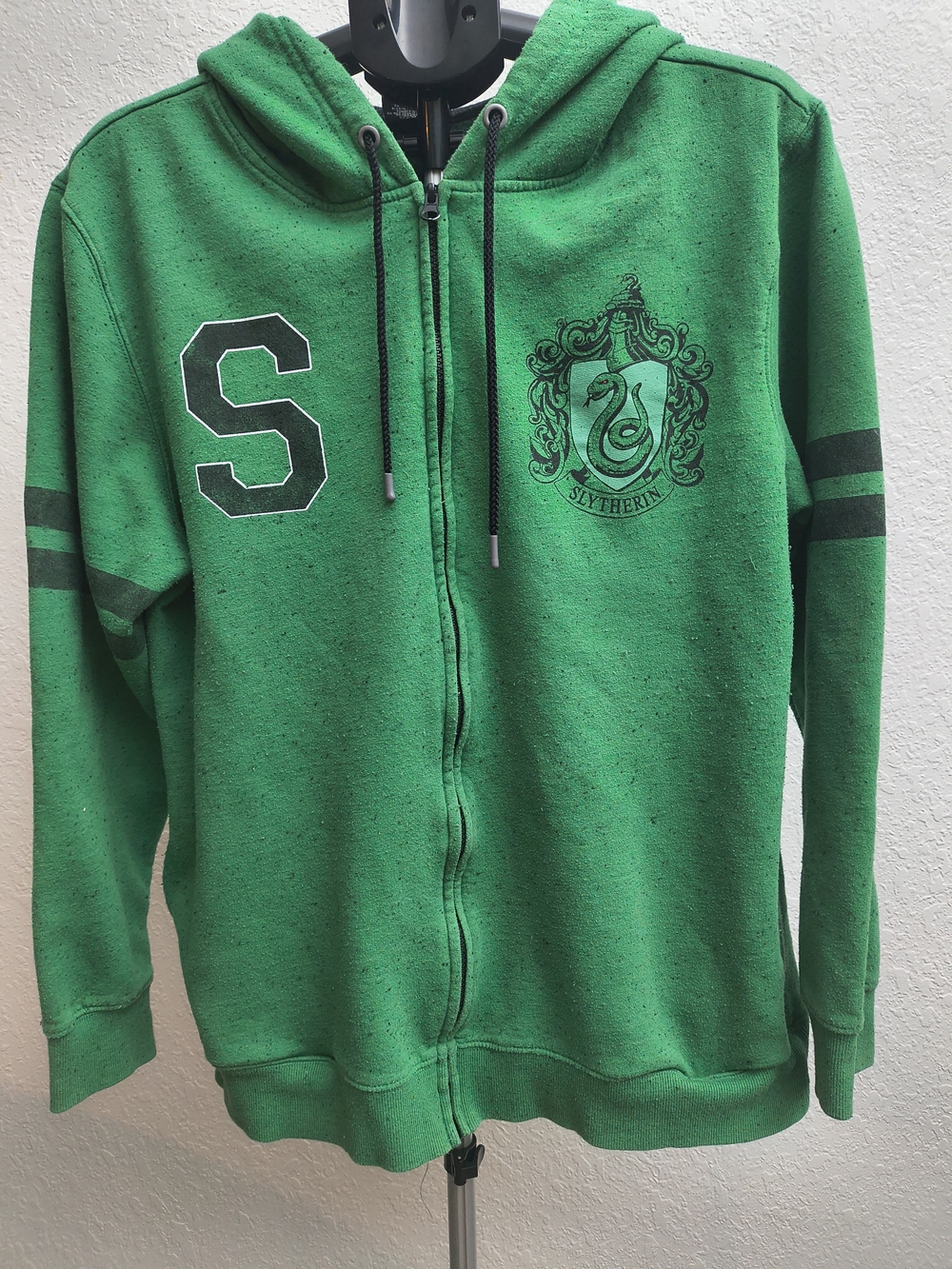 Green Zip-Up Hooded Sweater with Crest Detail